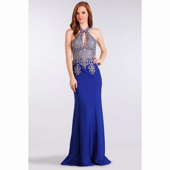 1578 Royal Blue w Gold Lace Dress - Picture 1 of 6
